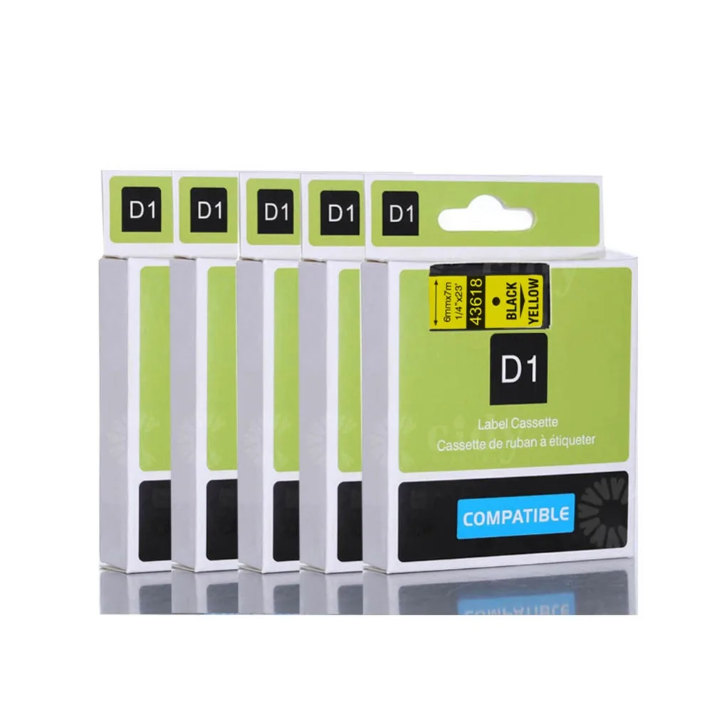 Cidy 5 шт. совместимый с Dymo Labelmanager 6 мм D1 черный на желтом Maker 43618 картриджи для