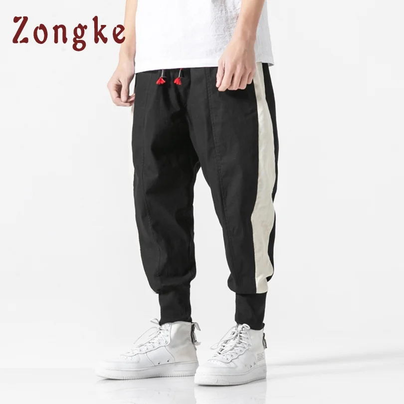 Zongke уличная одежда из хлопка и льна повседневные штаны, мужские брюки мужские штаны бегущие хип-хоп спортивные штаны шаровары для бега мужские Весна - Цвет: Black