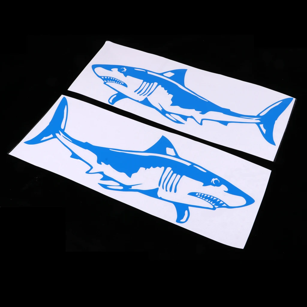 1 Pair Large Durable PVC Shark Sticker Funny Decals for Kayak Fishing Ocean Boat Canoe Dinghy Raft DIY Accessories
