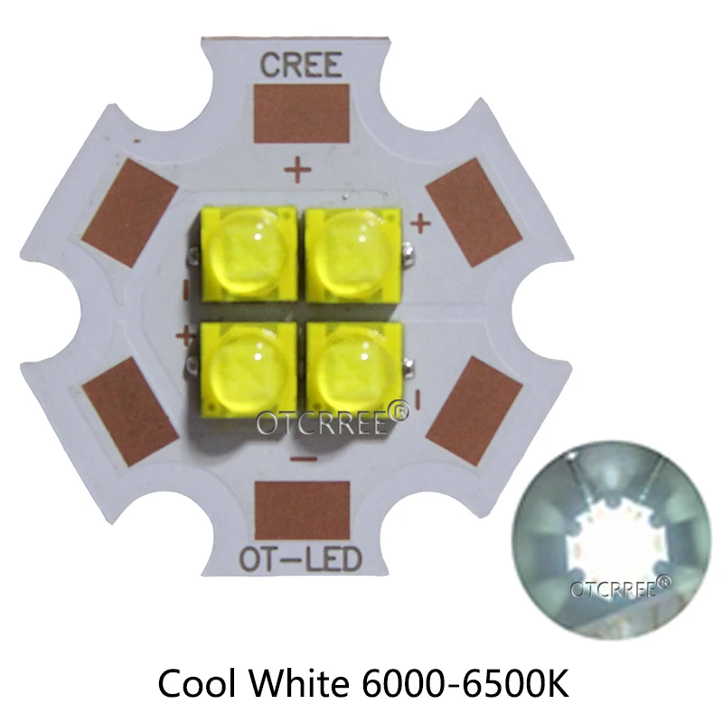 20 Вт Cree XTE XT-E 4 светодиода 4 чип светодиодный излучатель светильник 3 В/6 в/12 в белый/теплый белый/нейтральный белый/450nm на 20 мм медной печатной плате