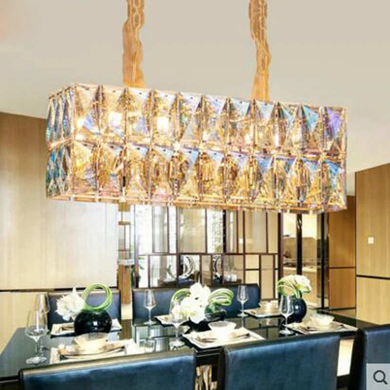 Crystal Restaurant Chandelier Rectangular Hong Kong Style Nordic