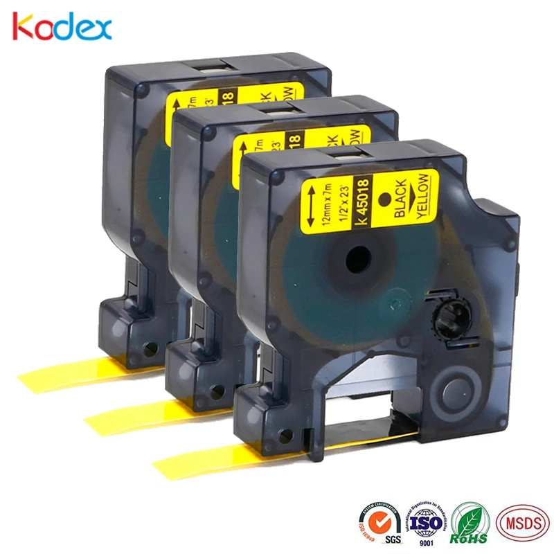 2 PK 45018 Black on Yellow Label Tape for DYMO D1 12mm LabelManager 200 250 280