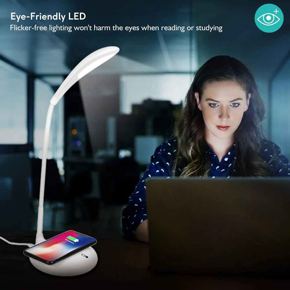 

LED Desk Lamp with Wireless Charging Function Adjustable 3 Brightness Levels Eye-caring Table Lamps GHS99