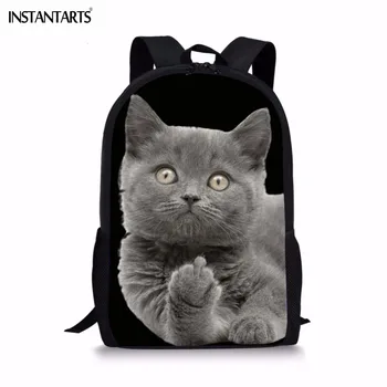 

INSTANTARTS Funny 3D Middle Finger Cat Print Boys Girls School Bags Primary School Students Schoolbags Casual Children Bookbags