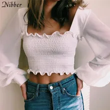 Nibber hauts à volants pour femme, romance française, col roulé transparent, élégant, noir et blanc, bretelles Slim, été T-shirts2019spring