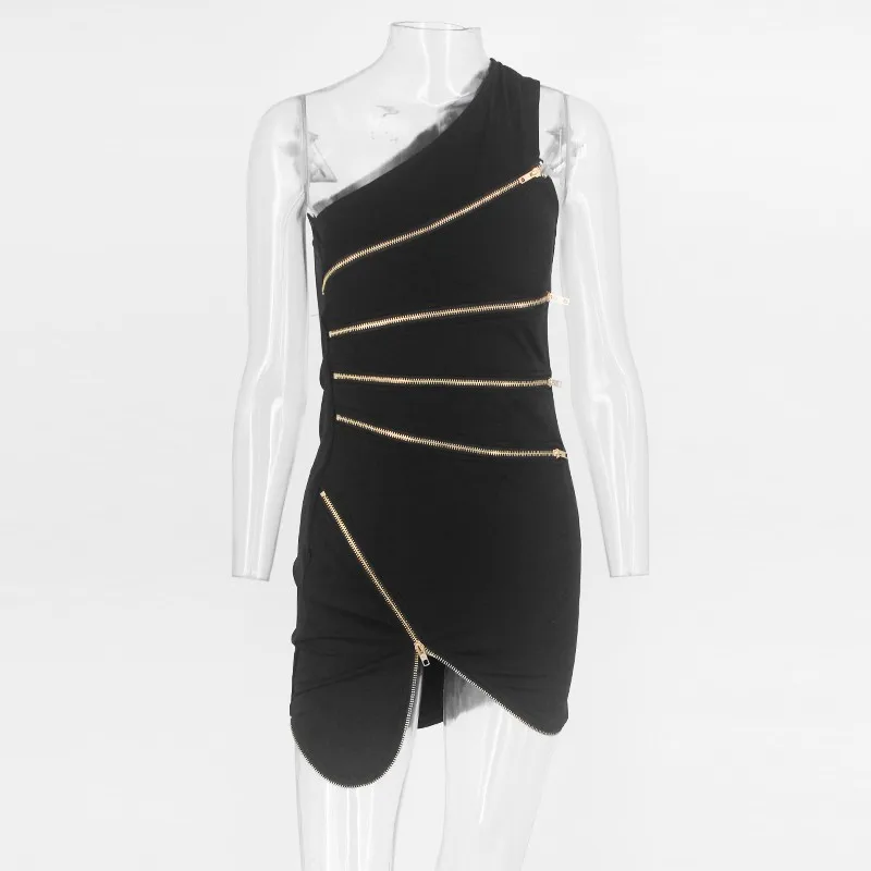 COSYGAL, Черное Мини сексуальное платье для женщин, на одно плечо, одежда для ночного клуба, облегающее платье, без бретелек, выдалбливают, осенние платья, Vestido - Цвет: Черный