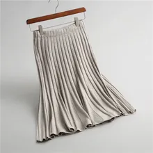 Женская однотонная элегантная плиссированная шерстяная юбка трапециевидной формы в Вертикальную Полоску, приталенная женская юбка, подходит ко всем свитерам