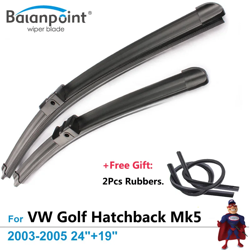 2Pcs Wiper Blades + 2Pcs Free Rubbers for Volkswagen Golf Hatchback Mk5