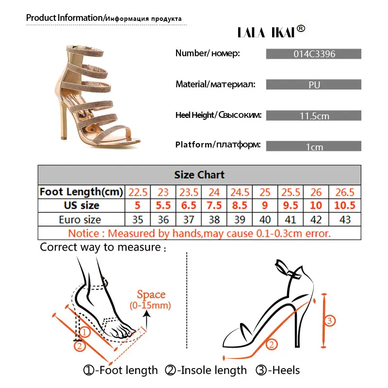 LALA IKAI/женские туфли на каблуке, Римские сандалии Для женщин обувь на высоком каблуке с украшением в виде кристаллов, на молнии, обувь для вечеринок летние стразы женские sandalie женский 014C3396-4