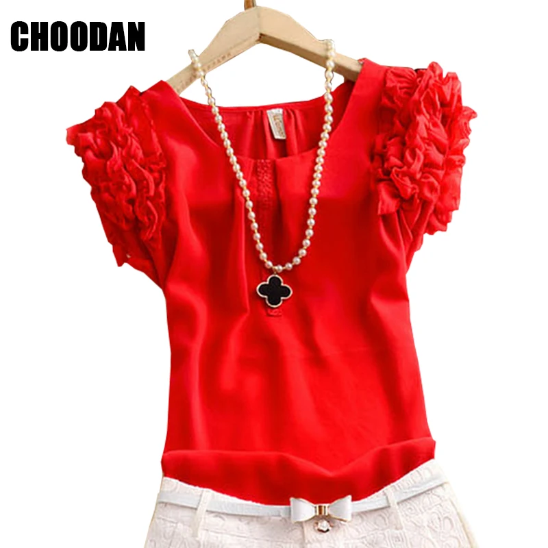 

Chiffon Blouse Shirt Sweet Ruffles Sleeveless Summer top 2018 New O-neck Women Blouses Korean Fashion Fitness Female Clothing
