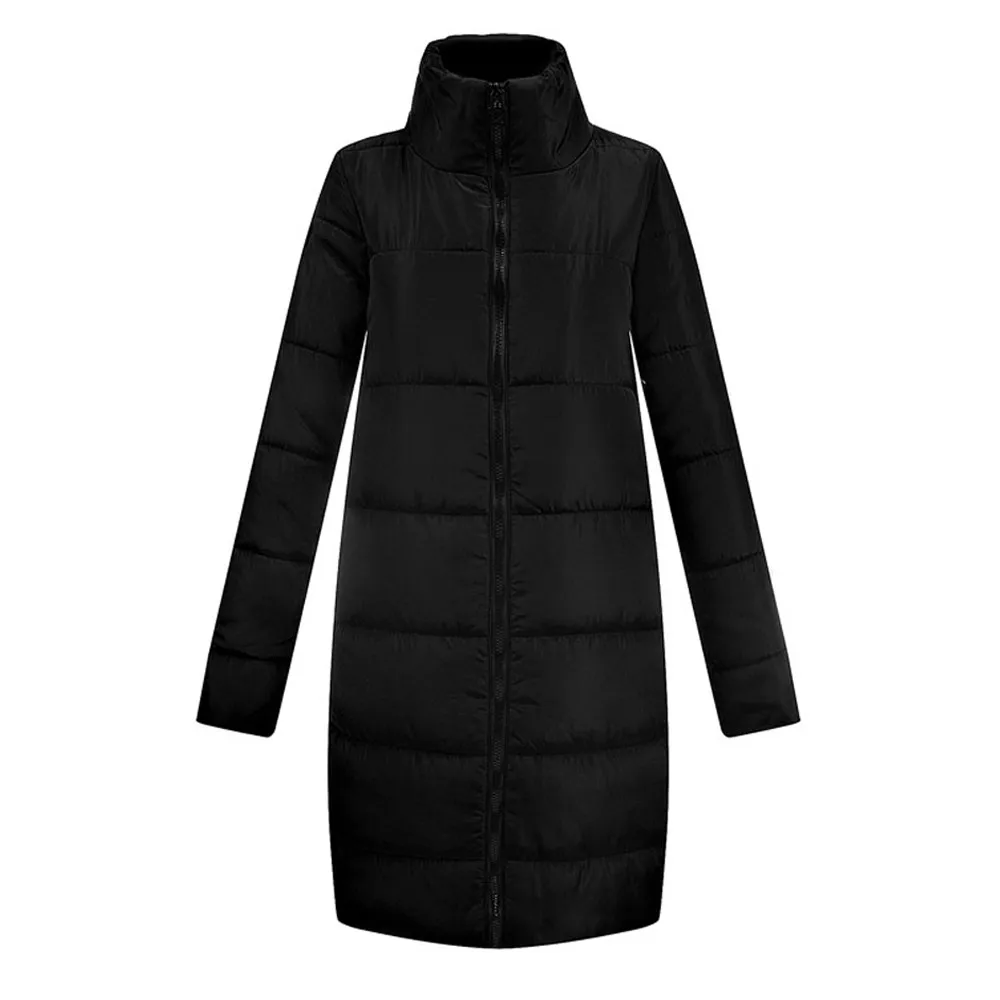 

KLV S-2XL Womens Winter Warm Long Down Cotton Casual Ladies Parka Coat Quilted Jacket Solid Long sleeves Outwear Black z1012#