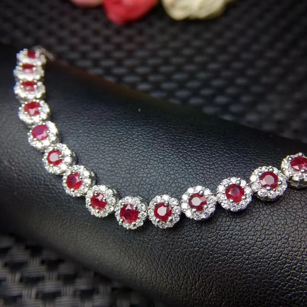 

Natural red ruby gem Bracelet Natural gemstone Luxurious delicate round Sunflower Bracelet S925 bracelet women wedding Jewelery