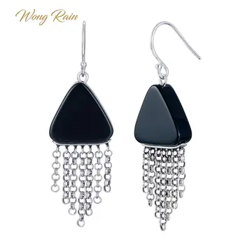 

Wong Rain Vintage 100% 925 Sterling Silver Natural Black Onyx Gemstone Drop Dangle Tassel Earrings Fine Jewelry Gifts Wholesale