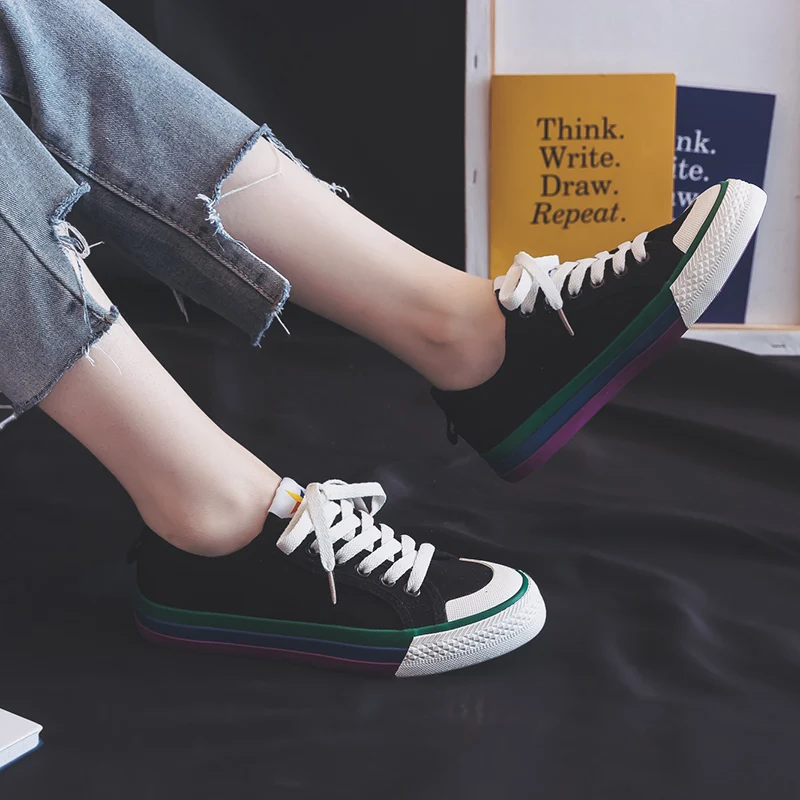 2019 г. Новая летняя Радужная текстильная обувь повседневная обувь для девочек женские разноцветные кроссовки со шнуровкой, низкий верх