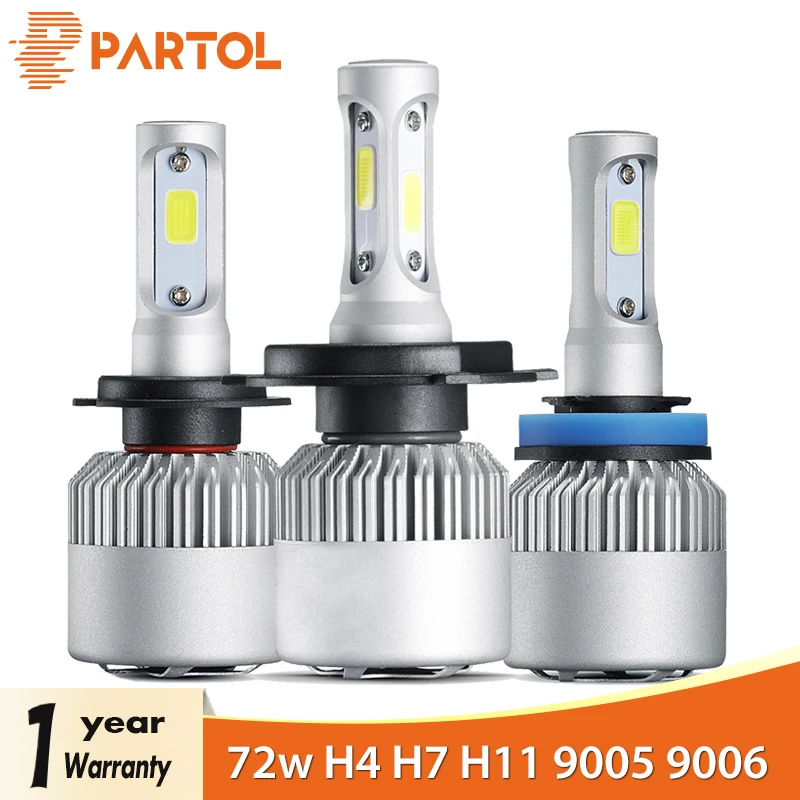 Partol H4 Car LED Headlight Bulbs 72W 8000LM H7 LED H11 Auto LED H1 Headlamp 9005 9006 Car Lights Automobile Headlamp 6500K 12V