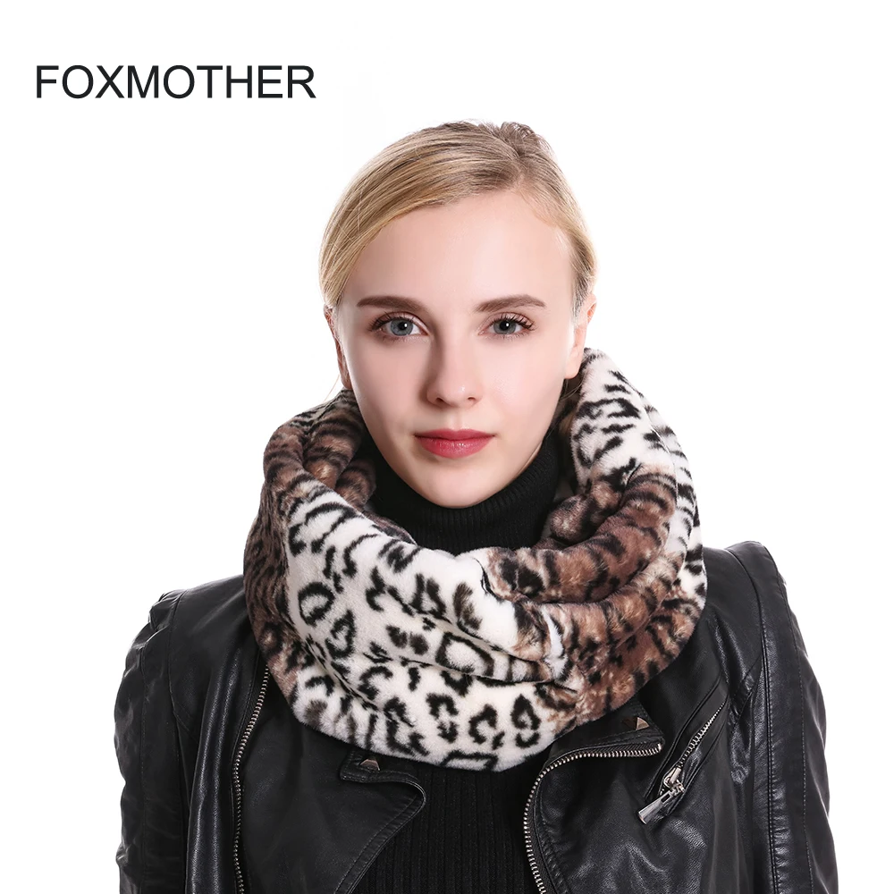 

FOXMOTHER 2019 New Fashion White Soft Faux Fur Leopard Scarves Snood Echarpe Foulard Ring Women Scarf Dropshipping