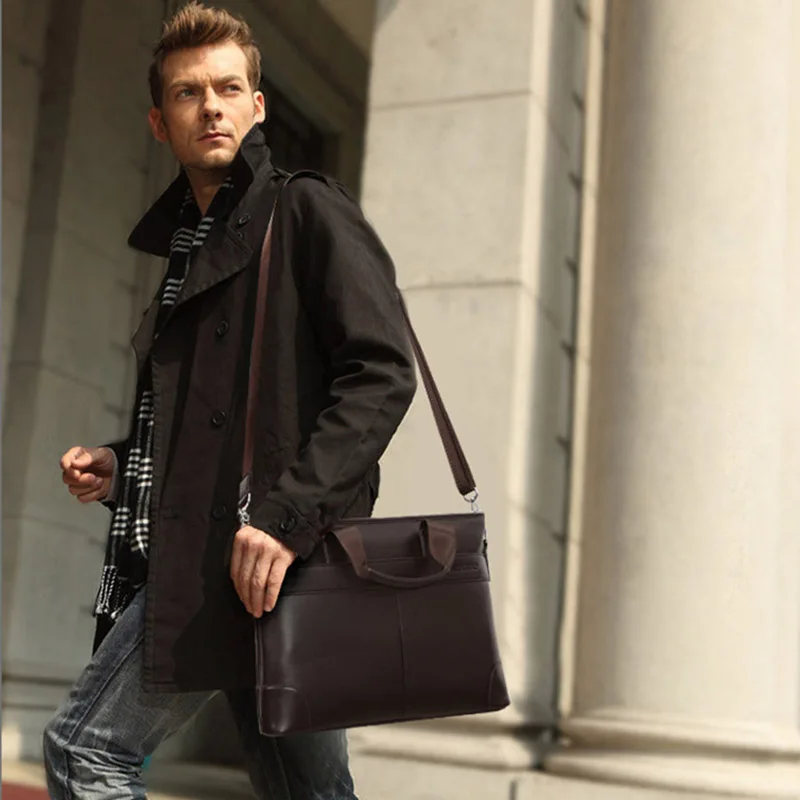 2019 Men's Business Black Casual Bag pu leather Briefcase men's Tote bags Brown High quality male Business large capacity