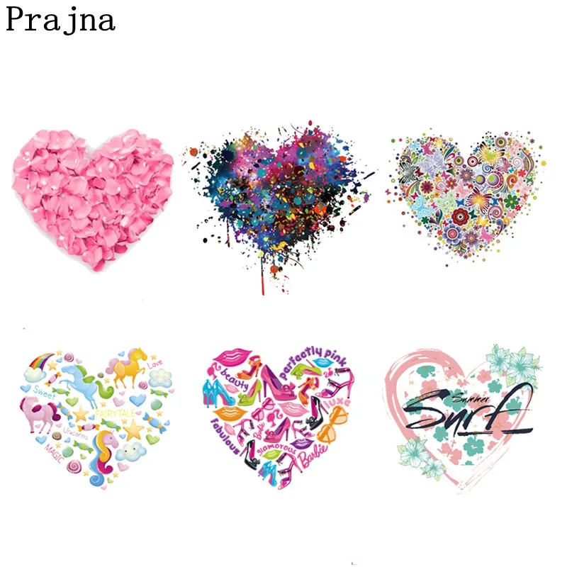 

Prajna Heat Transfers Wholesale Cartoon Printed Appliques For Clothing Decor Heart Thermal Transfer Vinyl Stickers Washable 2018