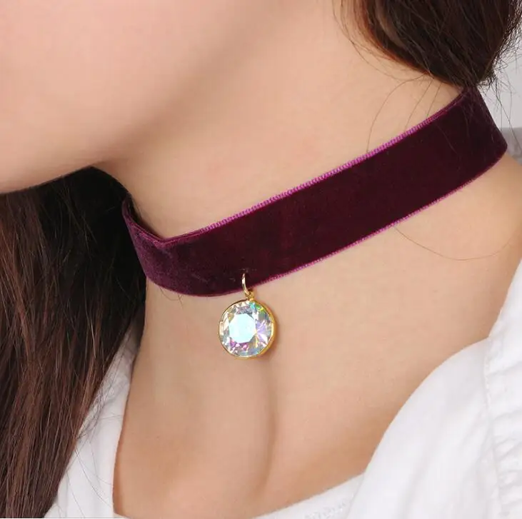 

2017 Vintage Crystal Pendant Red Wine Velvet Choker Necklaces for Women Punk Necklace Chocker Collares Girls Fashion Jewelry