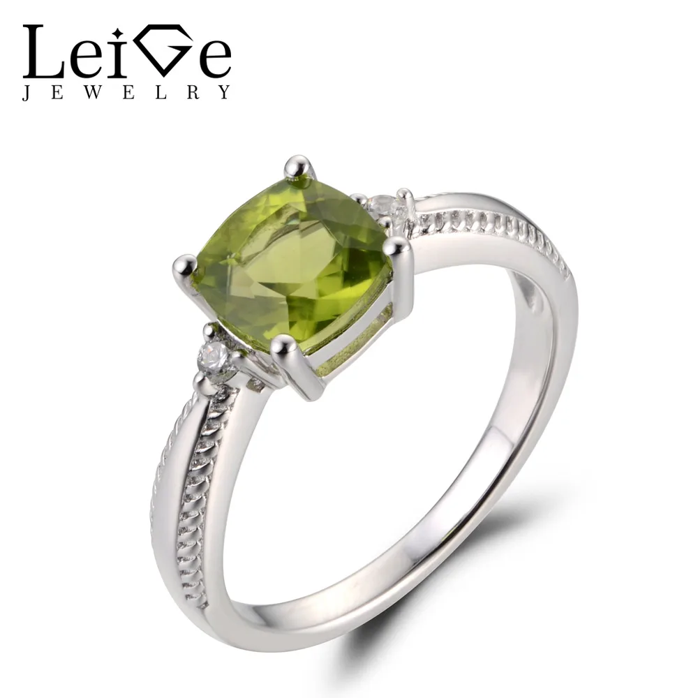 Лейдж ювелирные изделия естественной перидот зеленый камень August Birthstone подушки Cut зубец Установка Обручение Романтические кольца для женщи... Лейдж ювелирные изделия естественной перидот зеленый камень August Birthstone подушки Cut зубец Установка Обручение Романтические кольца для женщи...