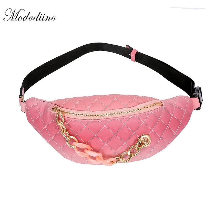 

Mododiino Waist Bag PU Leather Chain Plaid Thread Fanny Pack Belt Bag Female Phone Pouch Casual Chest Bags Shoulder Bag DNV0967
