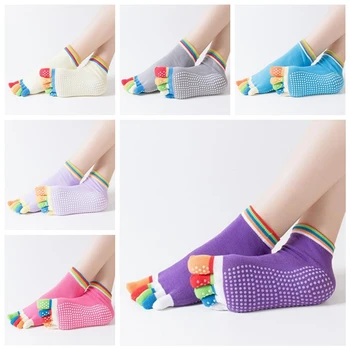 

Womens Exercise Floor Toe Socks Colorful Non Slip Massage Socks Ladies Full Grip Heel Comfortable Breathable Socks AAA0232