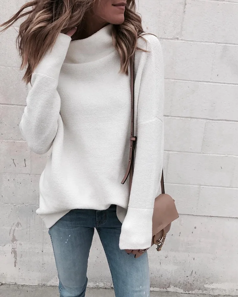 LOSSKY Long Sleeve Autumn Winter Sweater Women White Knitted Sweaters Pullover Jumper Fashion 2018 Turtleneck Sweater Female
