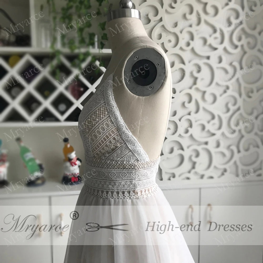Mryarce Sexy Deep V Neck Open Back Bohemian Wedding Dress 2018 Spaghetti Straps Charming Lace Tulle A Line Beach Bridal Gowns  (5)