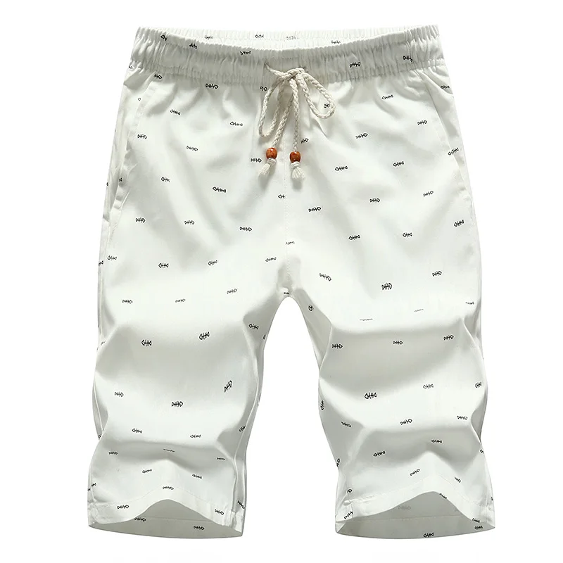 Пляжные шорты с принтом, мужские шорты с эластичной резинкой на талии,, мужские шорты, хлопковые повседневные Бермуды, летние укороченные штаны, 1030 - Цвет: K88-White