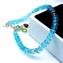 Натуральный синий апатитовый браслет Шарм ювелирные изделия гранат драгоценный камень перидот браслет модный подарок для женщин золотой цвет