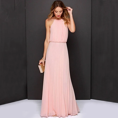 

Sexy Elegant Women Chiffon Pleated Sleeveless Maxi Long Party Dress