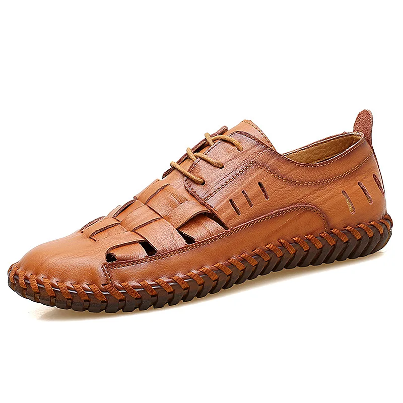 

Summer Men's Shoes Handmade Hollow Genuine Leather Men's Sandals Top Quality Male Driving Boat Shoes Fashion Loafers Breathable