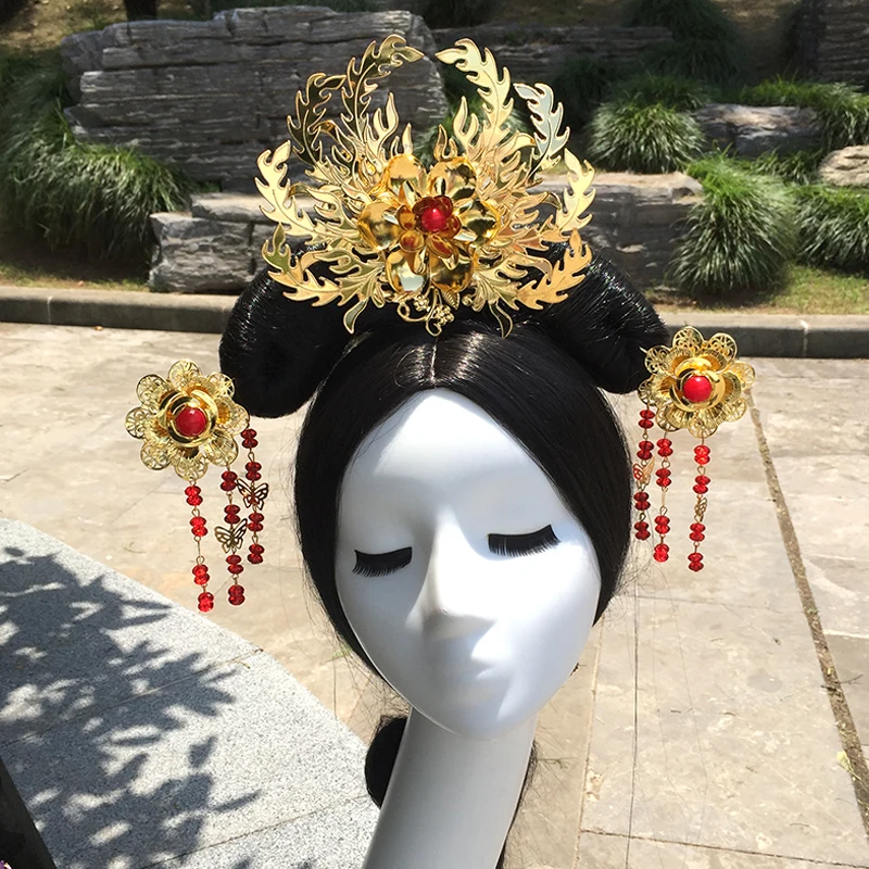 

golden princess hair accessories ancient chinese empress hair flower vintage hairclip set beautiful princess hair ornament