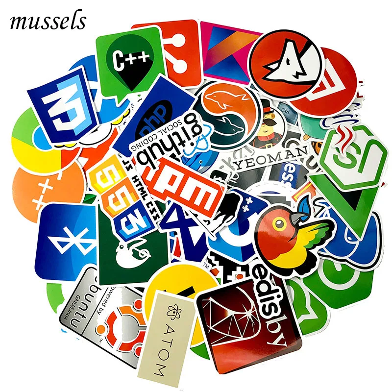

73Pcs/ Internet Java JS Php Html Cloud Docker Bitcoin Programming Language APP Logo Cool Stickers for Laptop Car DIY Stickers