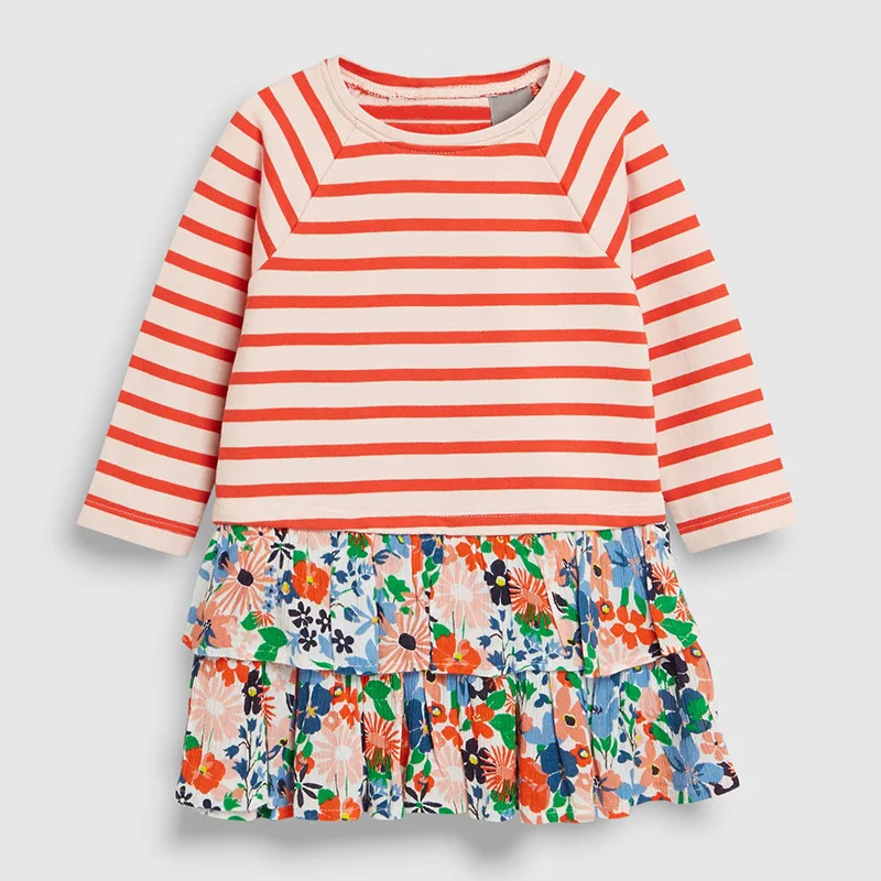 

Little maven kids girls fashion brand autumn baby girls clothes orange striped dress Cotton toddler girl print dresses S0508