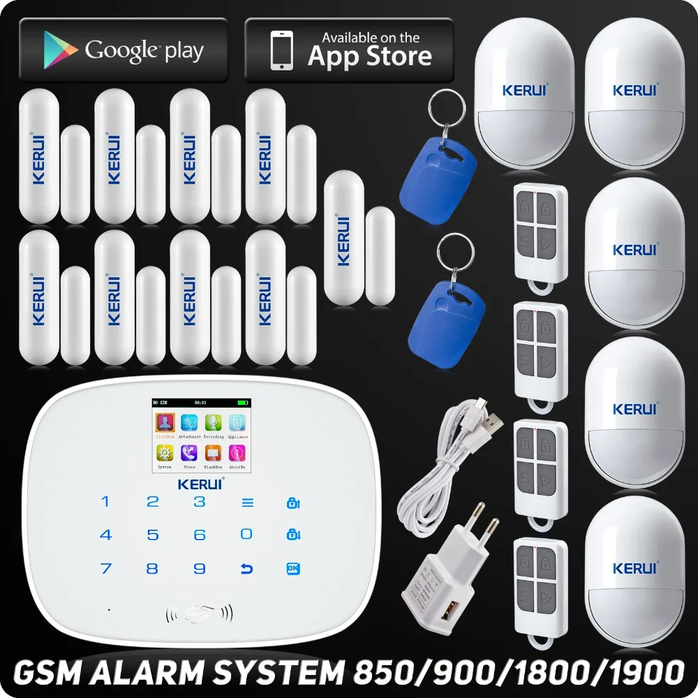 

Kerui IOS Android APP Wireless GSM Alarm System RFID Control Auto Dial Text For Home House Burglar Intruder Alarm Kit