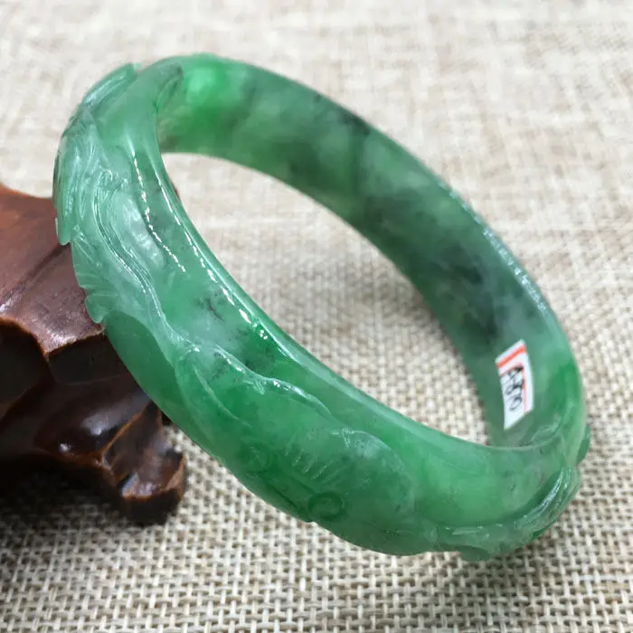 

60mm Vintage Chinese Hand-carved Emerald Green Jadeite Jade Bracelet Bangle 870 a 5.19