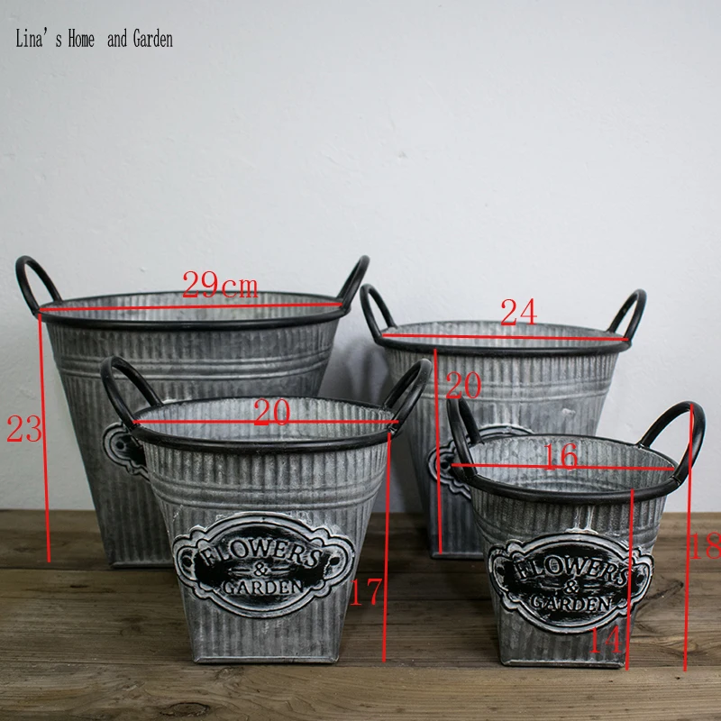 stack 4 pieces handcrafted metal zinc rustic planters pot (2)