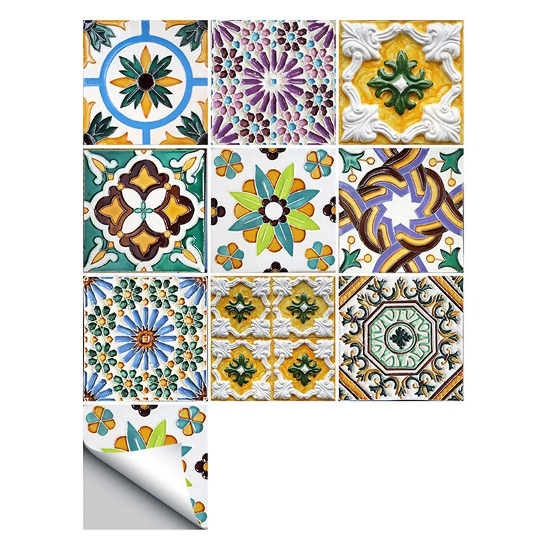 10pcs/set Europe Waterproof Tiles Stickers Retro Bathroom Kitchen PVC Wall Stickers DIY Home Decor Art Wall Floor Decal