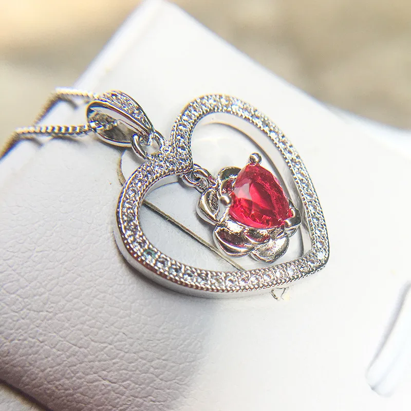 Hot Sale Ocean Heart Red Flower Pendant Necklace Clavicle Chain Australian Crystal Personalized Jewelry Wholesale Jewellery YN19 (3)