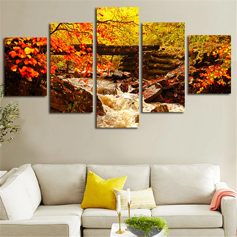 

5pcs Canvas Wall Art Posters Printed Home Decoration Landscape Autumn Leaves Art Pictures Paintings For Living Room No Framed