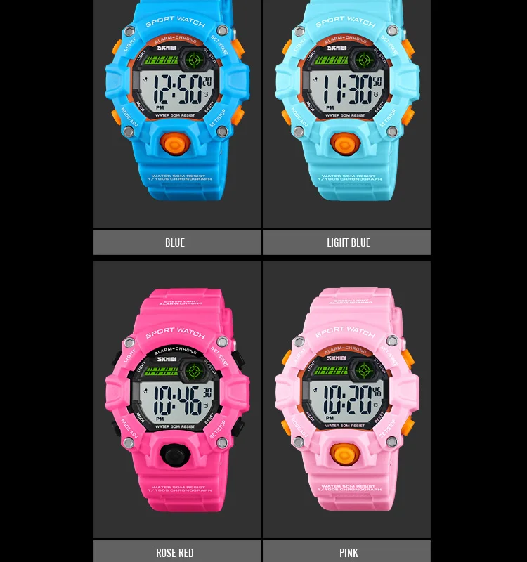 SKMEI цифровые светодиодный детей 1484 часы Водонепроницаемый для мальчиков и девочек спортивные часы модные студенческие Наручные детские