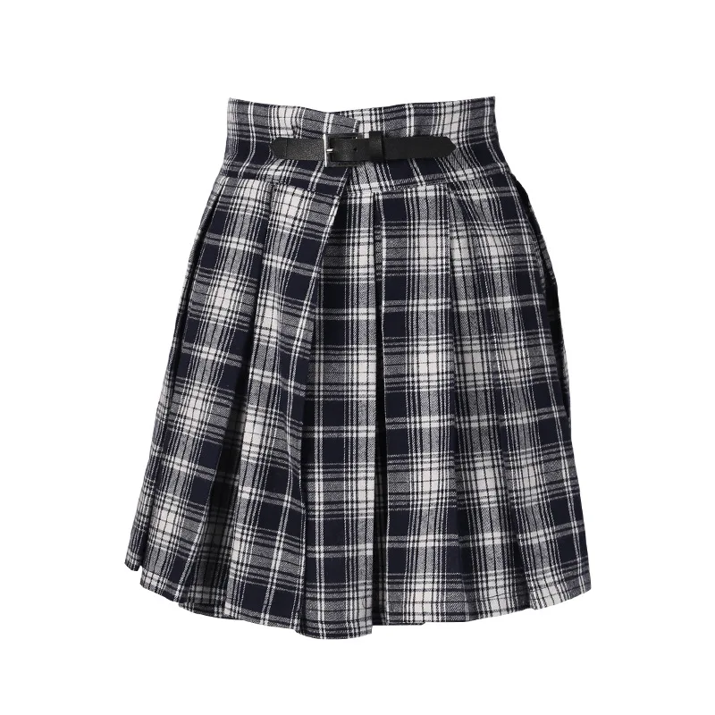 LMCAVASUN/Новинка года; Saias; винтажные клетчатые короткие юбки в стиле Харадзюку с высокой талией; плиссированная мини-юбка для девочек; юбки в консервативном стиле - Цвет: Серый
