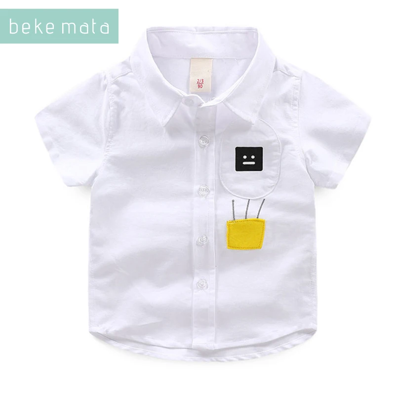 BEKE MATA/Одежда для маленьких мальчиков летняя Новинка года, Повседневная рубашка с короткими рукавами и рисунком для маленьких мальчиков однотонная хлопковая Детская рубашка От 2 до 6 лет