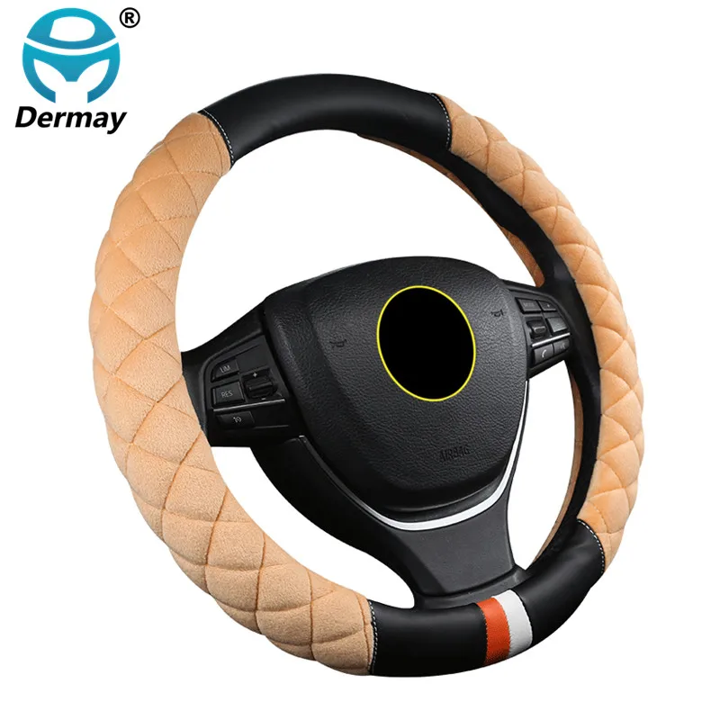 

Short Plush Leather Car Steering Wheel Cover Heated Case Universal 15 Inches In Winter Fur Auto Accessories For Most Car Styling