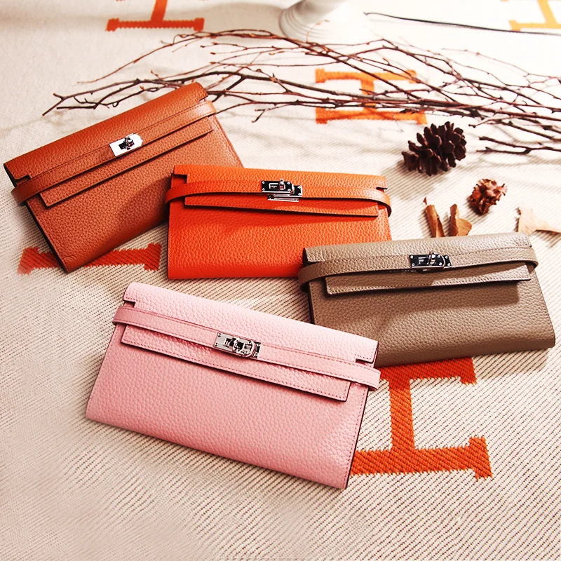 

New fashion leather lychee layer cowhide lady long purse