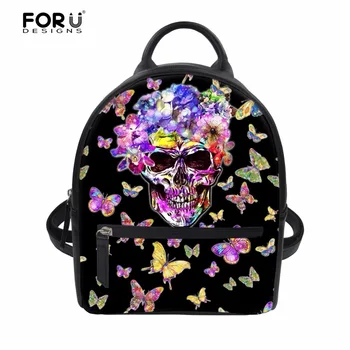 

FORUDESIGNS Skull Pattern School Backpack for Teenage Girls Small Cute Butterfly Women Mini Backpacks Shoulder Woman Daypack Bag