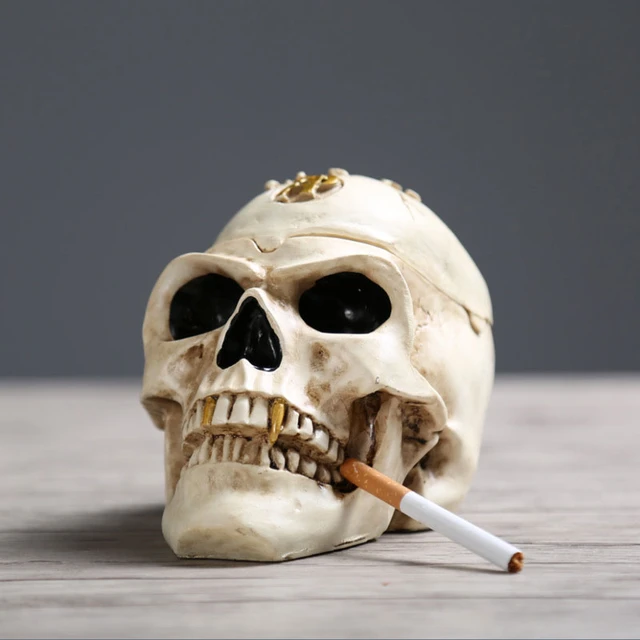 Skeleton Rauchen Aschenbecher Statue Halloween Hause Schreibtisch  Dekoration Horror Harz Schädel Zigarette Asche Tablett Tragbare Geschenk -  AliExpress