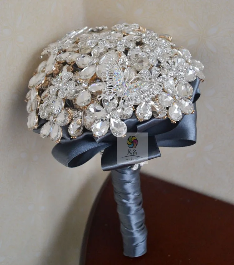 Роскошные индивидуальный заказ диаметр 20 см горный хрусталь брошь ювелирные изделия свадебный букет украшения свадебный цветок невесты