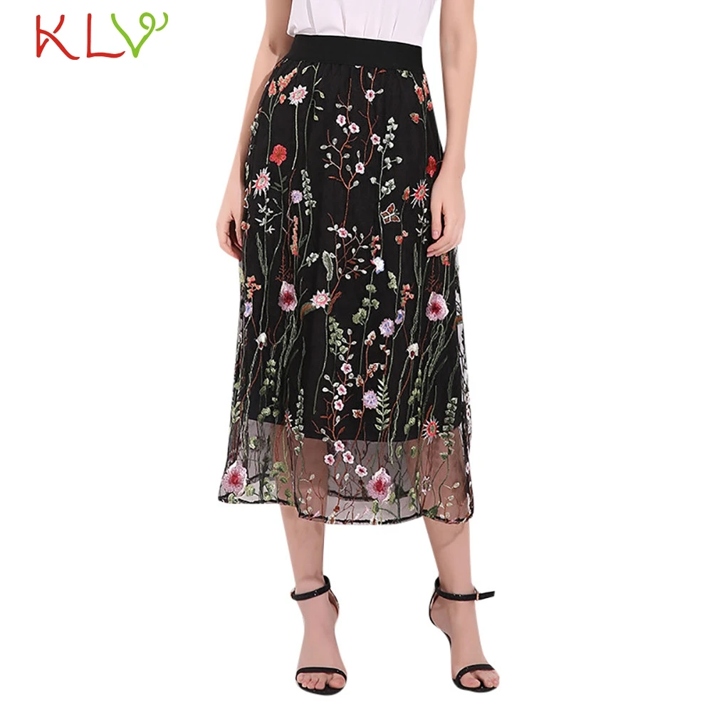 

Print Tulle Skirts Womens 5XL Plus Size Mesh Embroidery Flower Sexy Long Maxi Skirt Faldas Mujer Moda 2019 De Verano 18Jan18